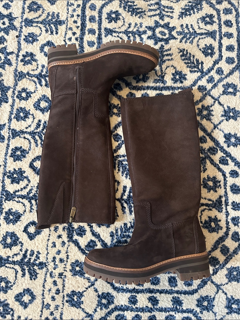 Timberland Courmayeur Dark Brown Suede Knee-High Lug Sole Boots